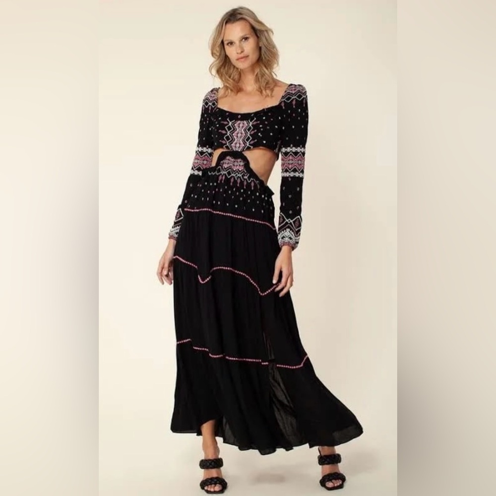 Boho Embroidered Cutout Maxi Dress
